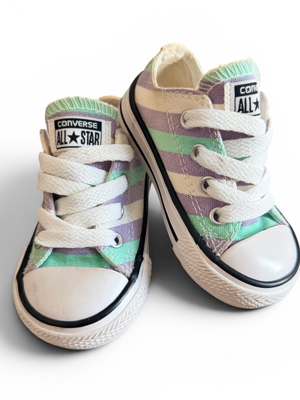 Converse Kids Low Top Sneakers in Mint Green, Lavender & White Stripe